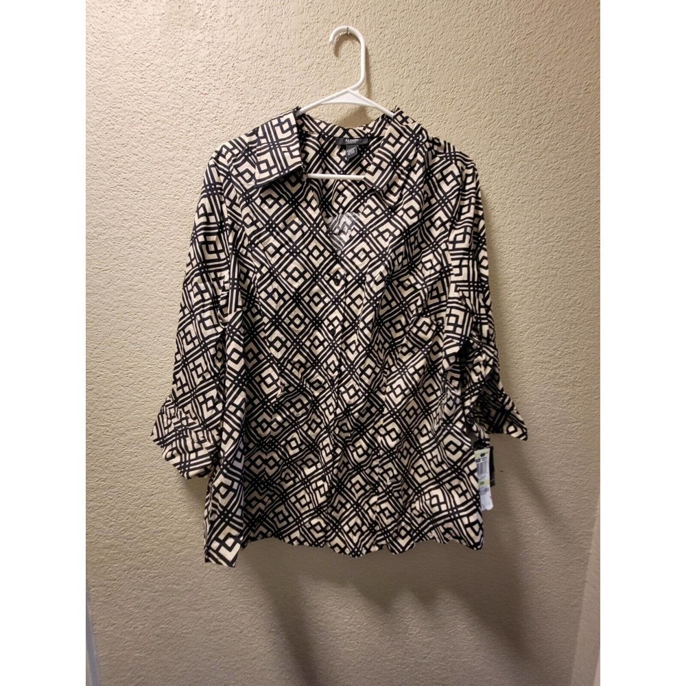 NWT Alfani womens tan/black womens 3/4 sleeve button up blouse size 18